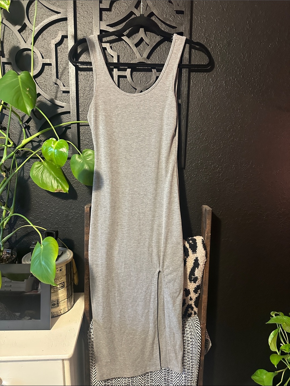Heart & Hips Sleeveless Ribbed Midi Dress - Light Gray
